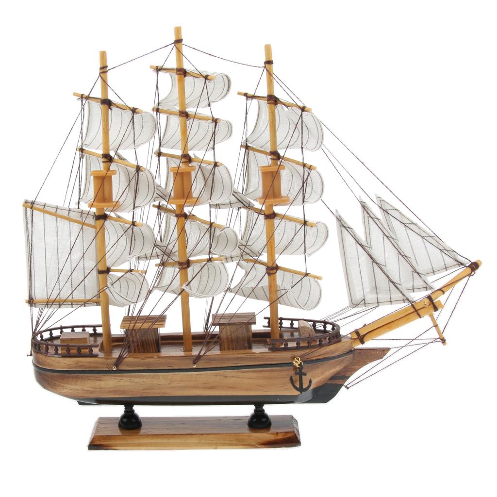 Mediterranean Style Handmade Wooden Sailboat Model Decor Boat Gifts 35cm