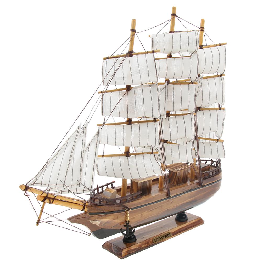 Mediterranean Style Handmade Wooden Sailboat Model Decor Boat Gifts 35cm