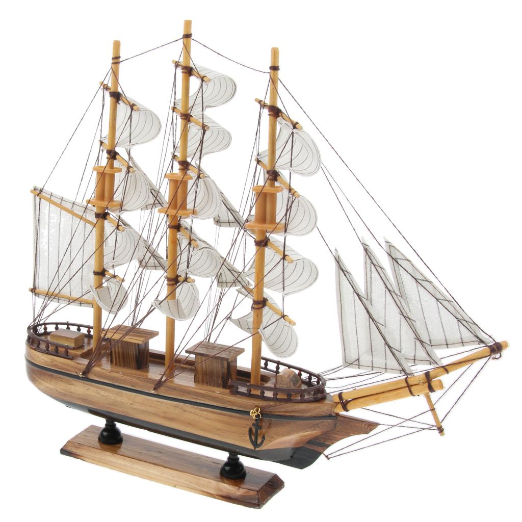 Mediterranean Style Handmade Wooden Sailboat Model Decor Boat Gifts 35cm