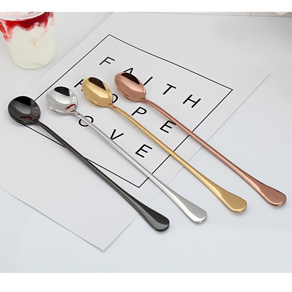 Stainless Steel Long Handle Spoon Set Mixing Spoon Coffee Tea Spoons Rose Gold