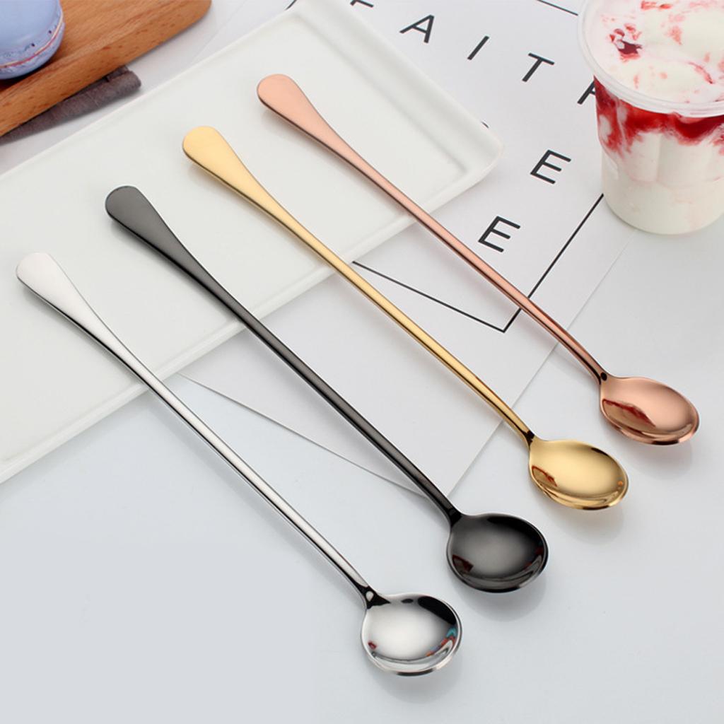 Stainless Steel Long Handle Spoon Set Mixing Spoon Coffee Tea Spoons Rose Gold