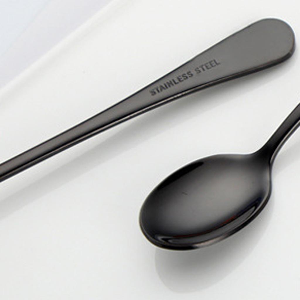 Stainless Steel Long Handle Spoon Set Mixing Spoon Coffee Tea Spoon  Black