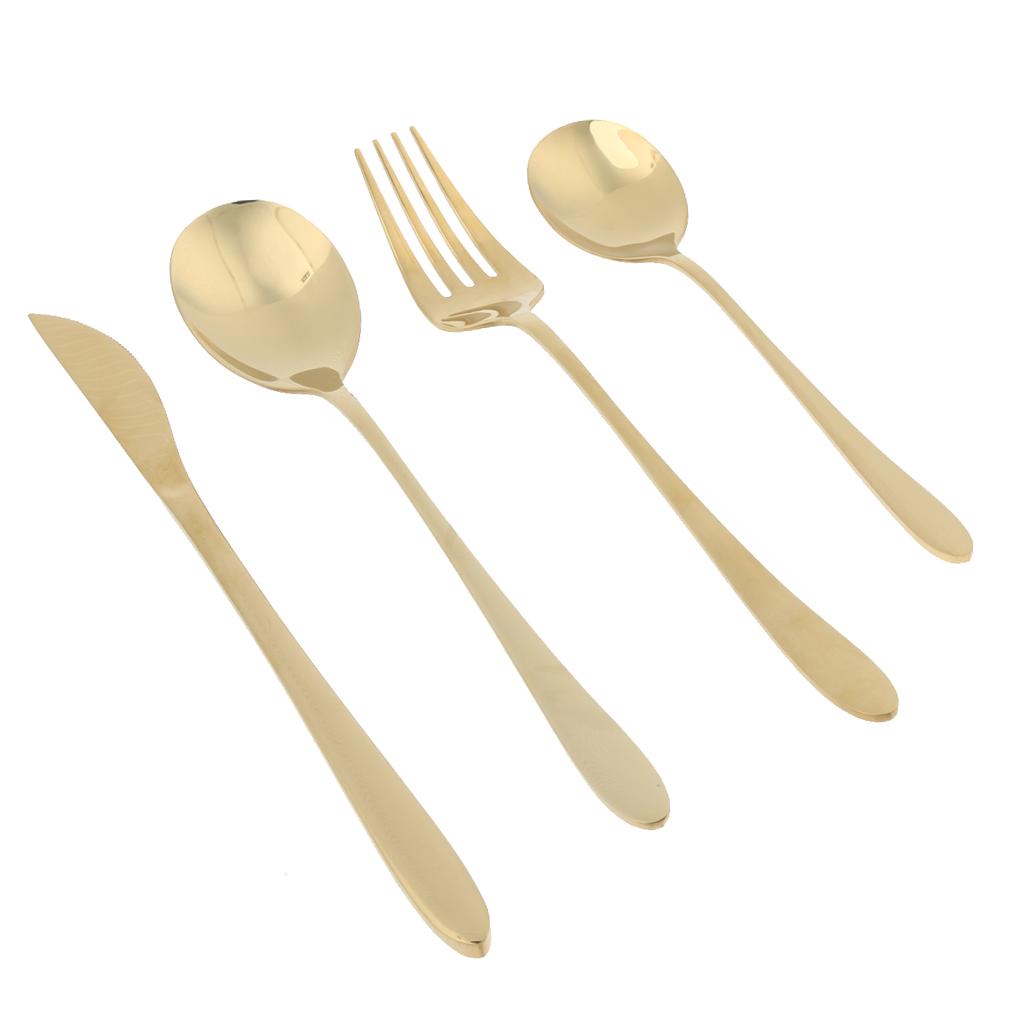 Compact Kitchen Tableware Utensils Spoons Fork Table-Knife Golden