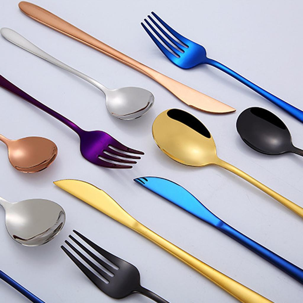 Compact Kitchen Tableware Utensils Spoons Fork Table-Knife Golden