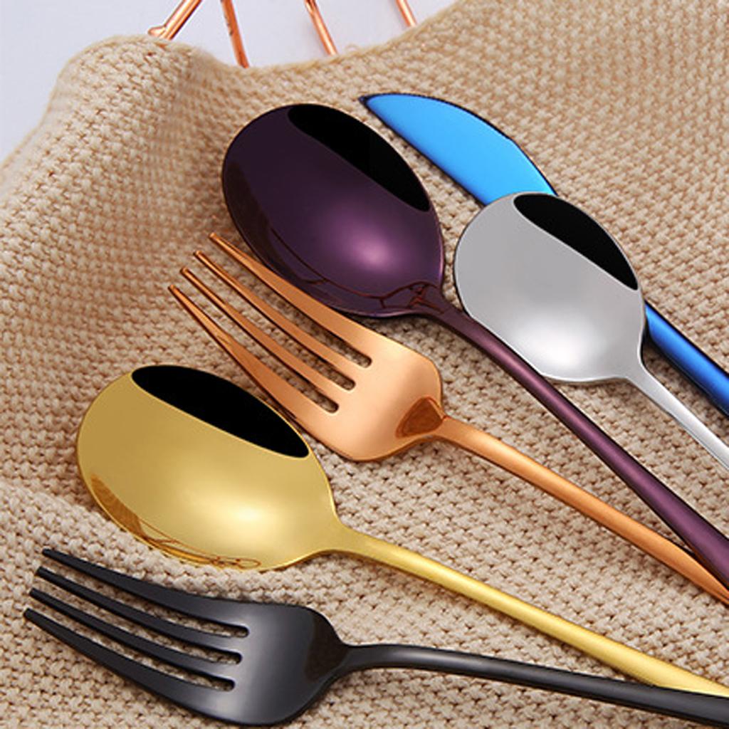 Compact Kitchen Tableware Utensils Spoons Fork Table-Knife Golden