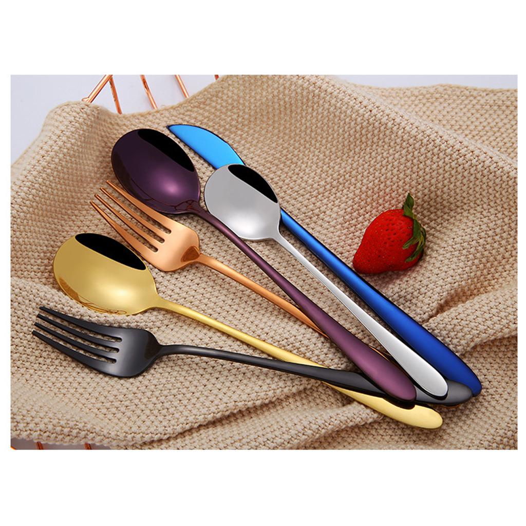 Compact Kitchen Tableware Utensils Spoons Fork Table-Knife Golden