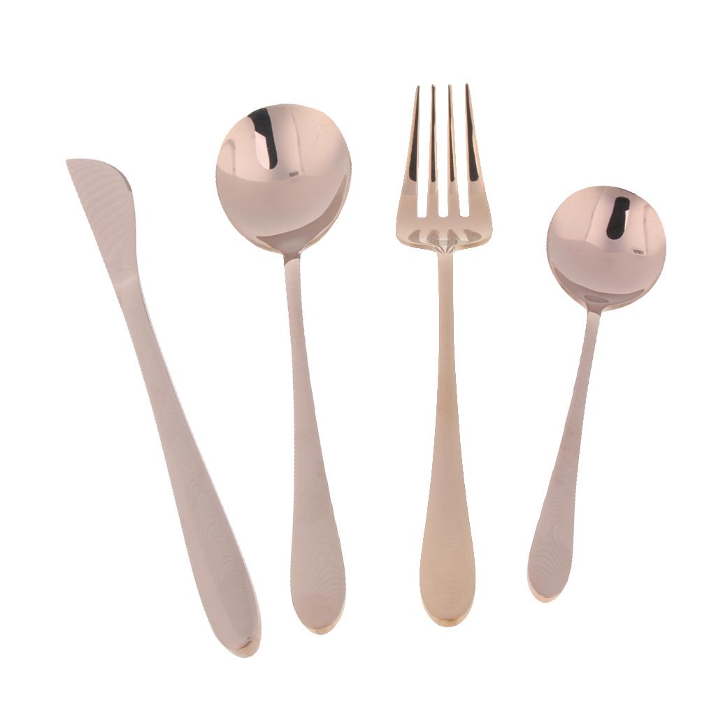 Compact Kitchen Tableware Utensils Spoons Fork Table-Knife Rosy gold