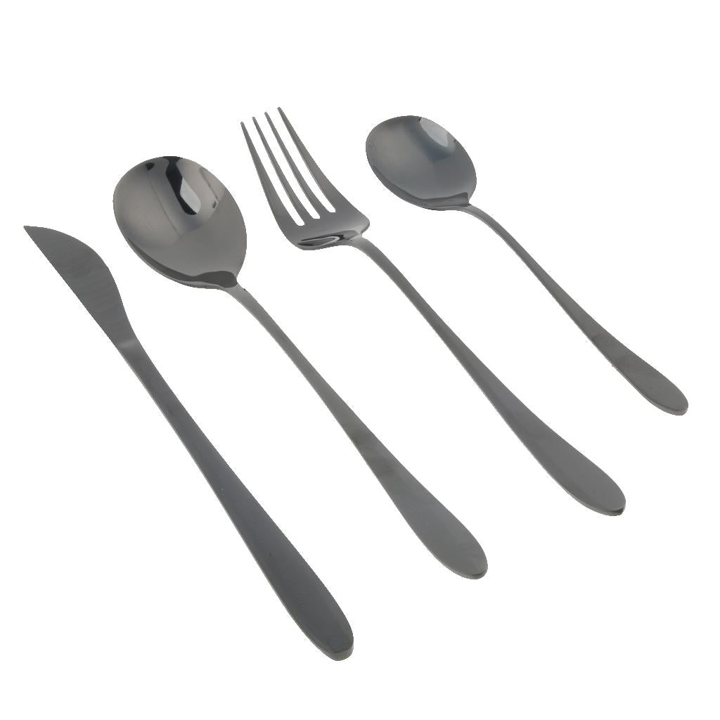 Compact Kitchen Tableware Utensils Spoons Fork Table-Knife Black