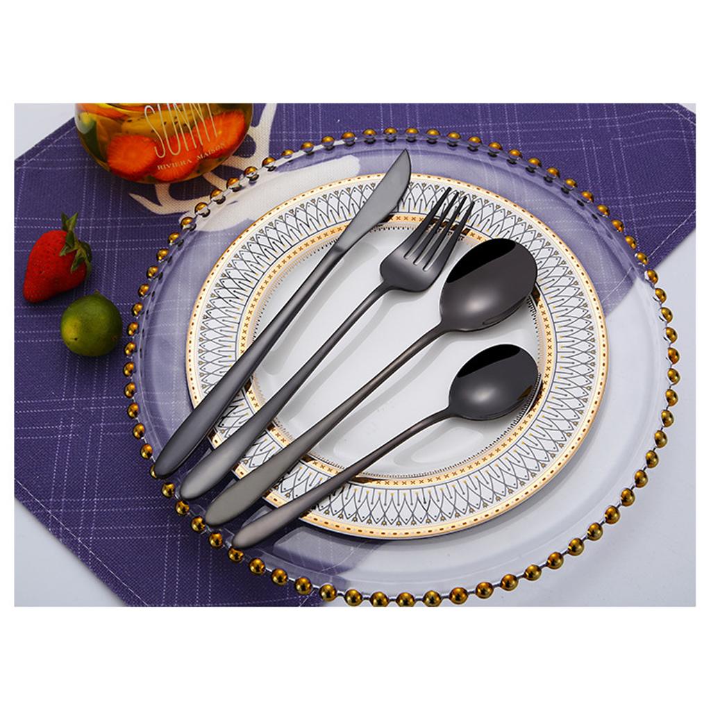 Compact Kitchen Tableware Utensils Spoons Fork Table-Knife Black