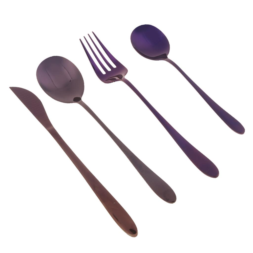 Compact Kitchen Tableware Utensils Spoons Fork Table-Knife Purple