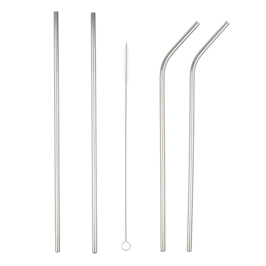 4 Pieces Reusable Stainless Steel Drinking Straws Curved with Brush