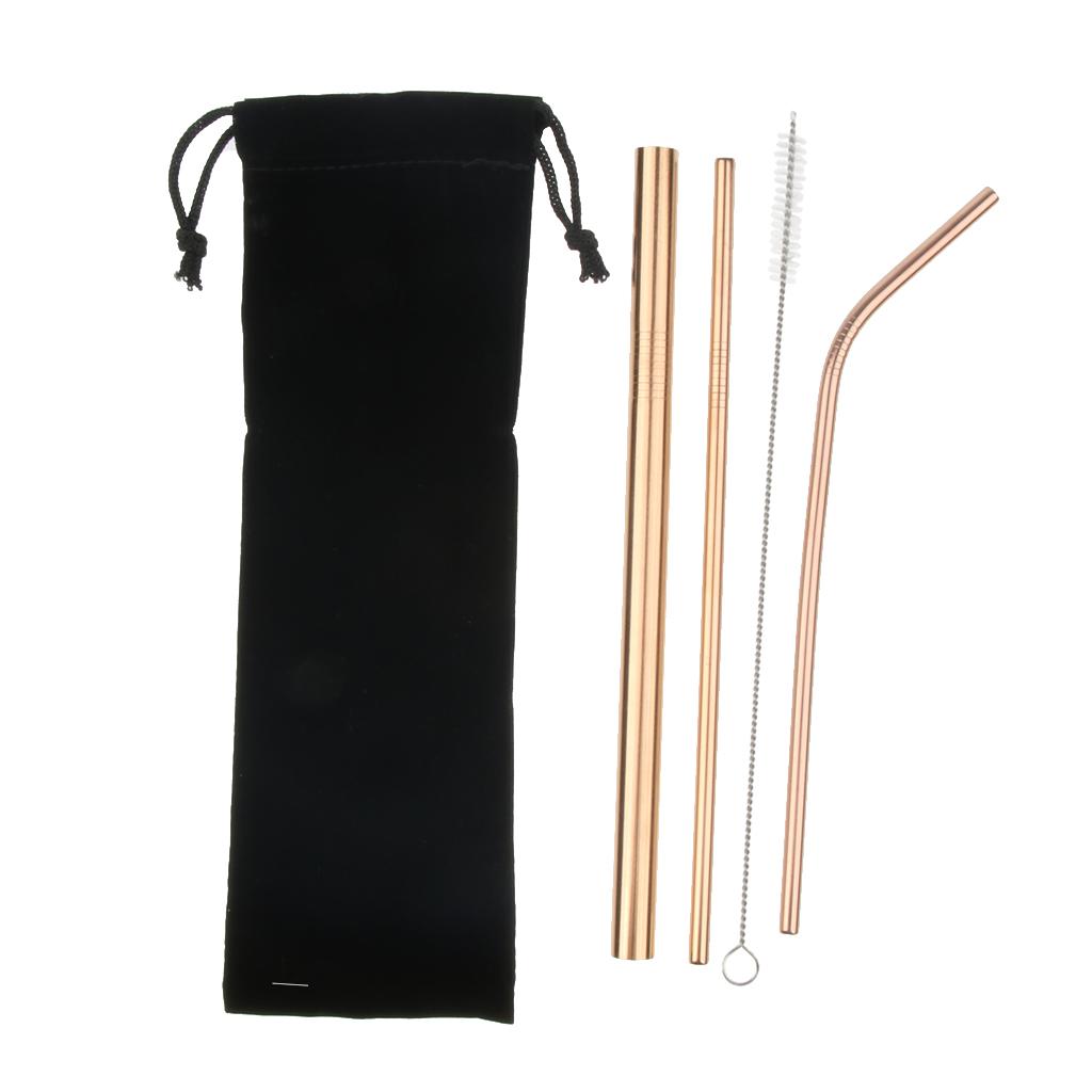 4Pcs Reusable Stainless Steel Smoothie Straws & Cleaning Brush Bronze