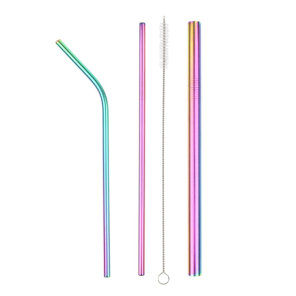 4Pcs Reusable Stainless Steel Smoothie Straws & Cleaning Brush Gradient