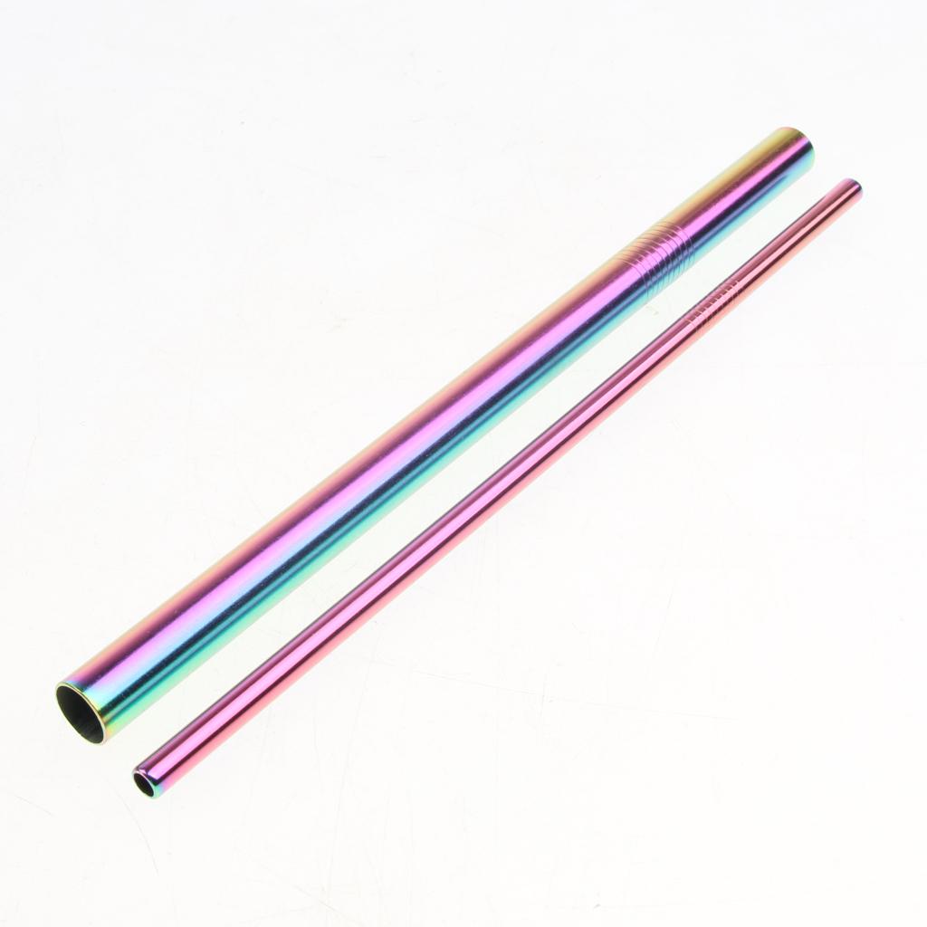 4Pcs Reusable Stainless Steel Smoothie Straws & Cleaning Brush Gradient