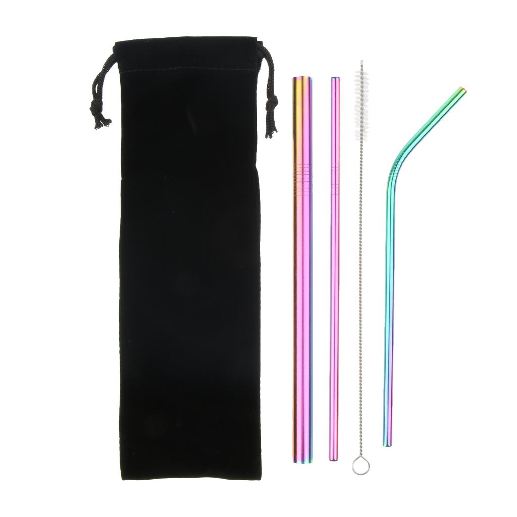 4Pcs Reusable Stainless Steel Smoothie Straws & Cleaning Brush Gradient