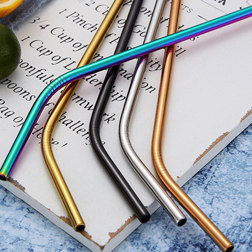 4Pcs Reusable Stainless Steel Smoothie Straws & Cleaning Brush Gradient