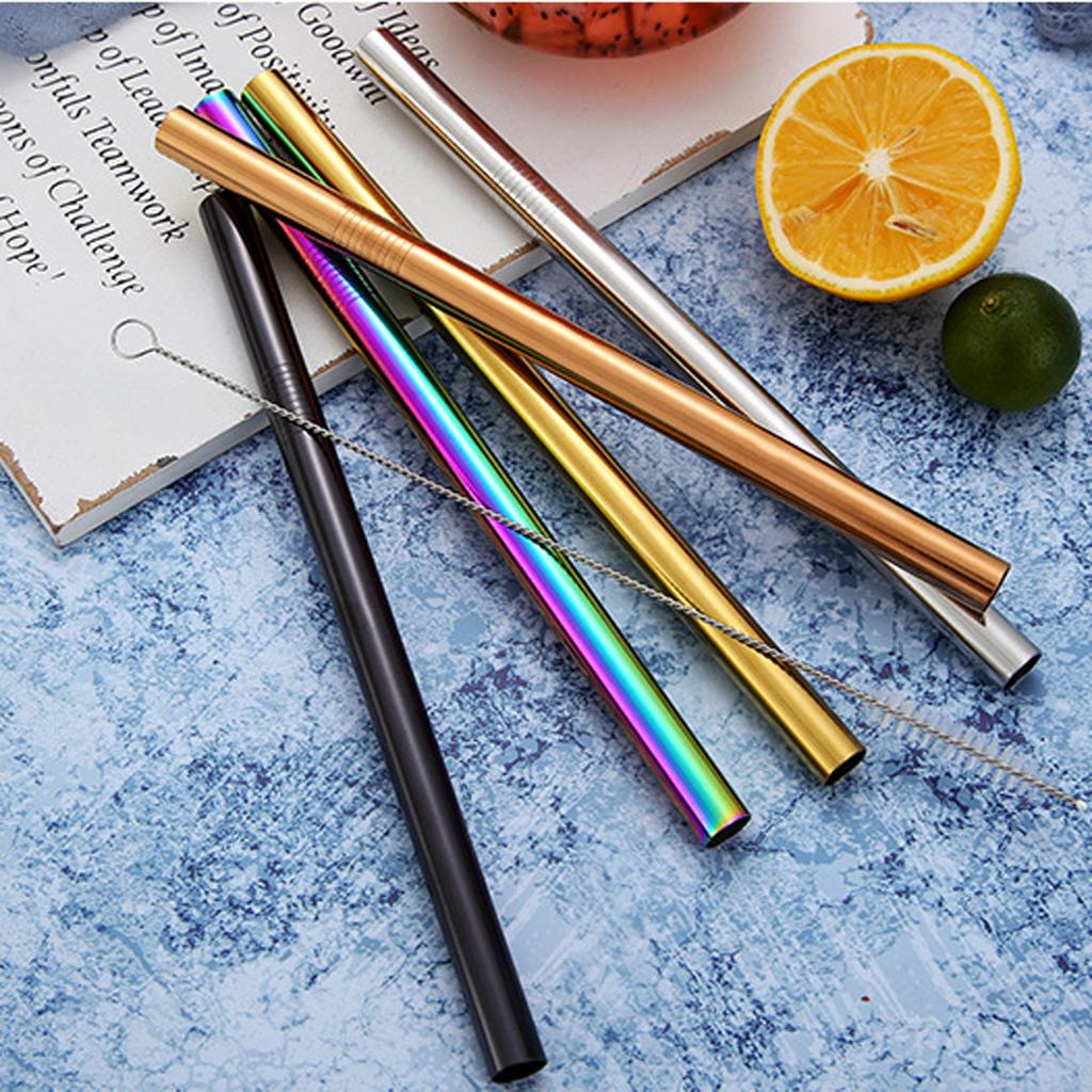 4Pcs Reusable Stainless Steel Smoothie Straws & Cleaning Brush Gradient