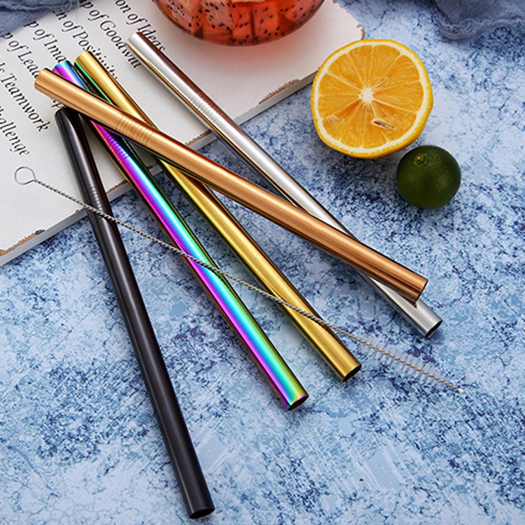 4Pcs Reusable Stainless Steel Smoothie Straws & Cleaning Brush Gradient