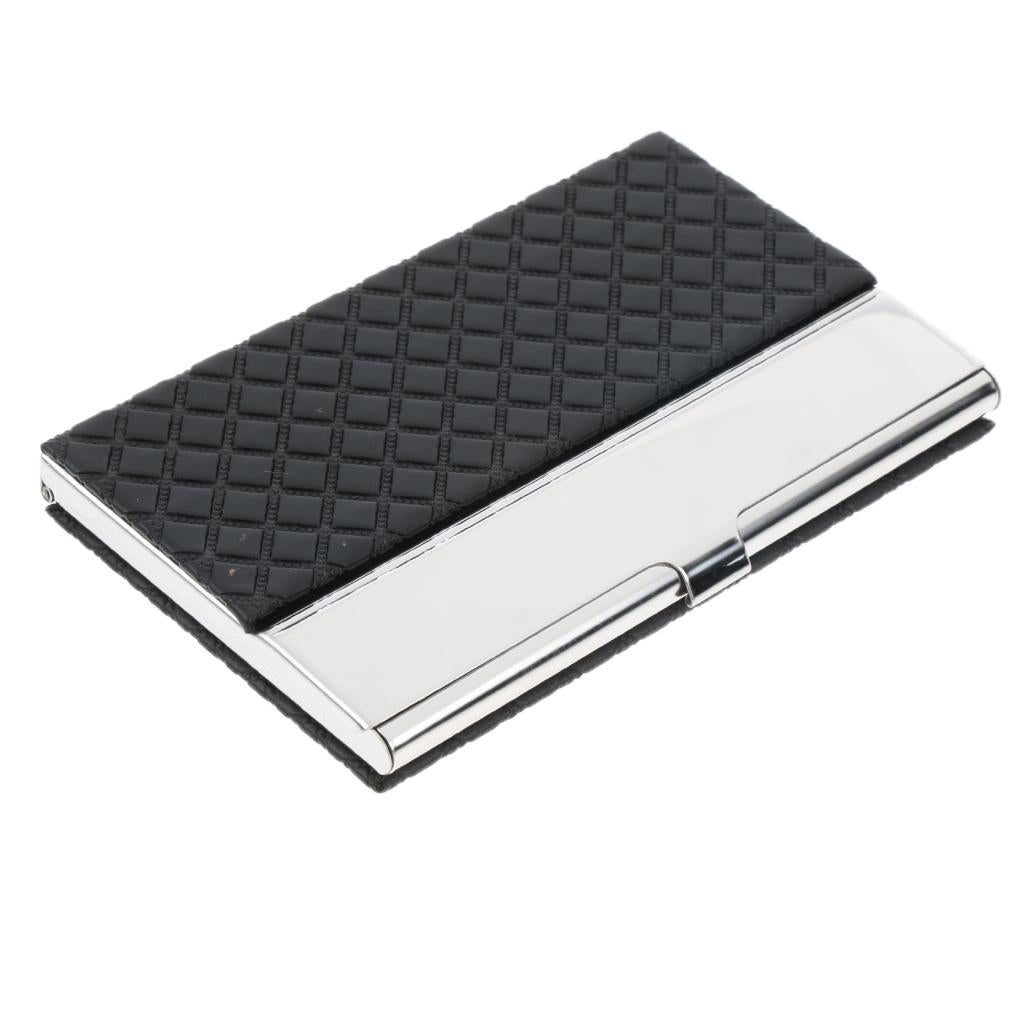 Stainless Steel ID Credit Name Business Card Holder Case Box Black Squares