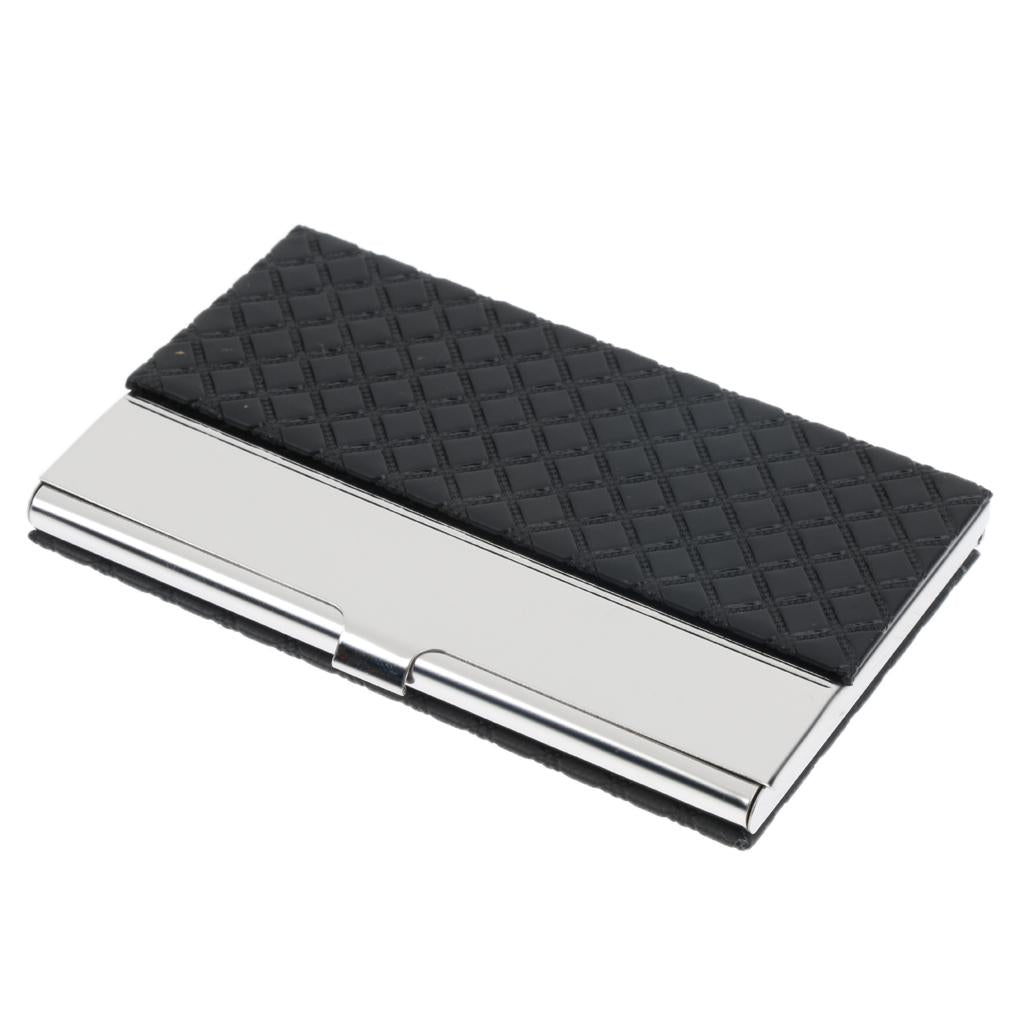 Stainless Steel ID Credit Name Business Card Holder Case Box Black Squares