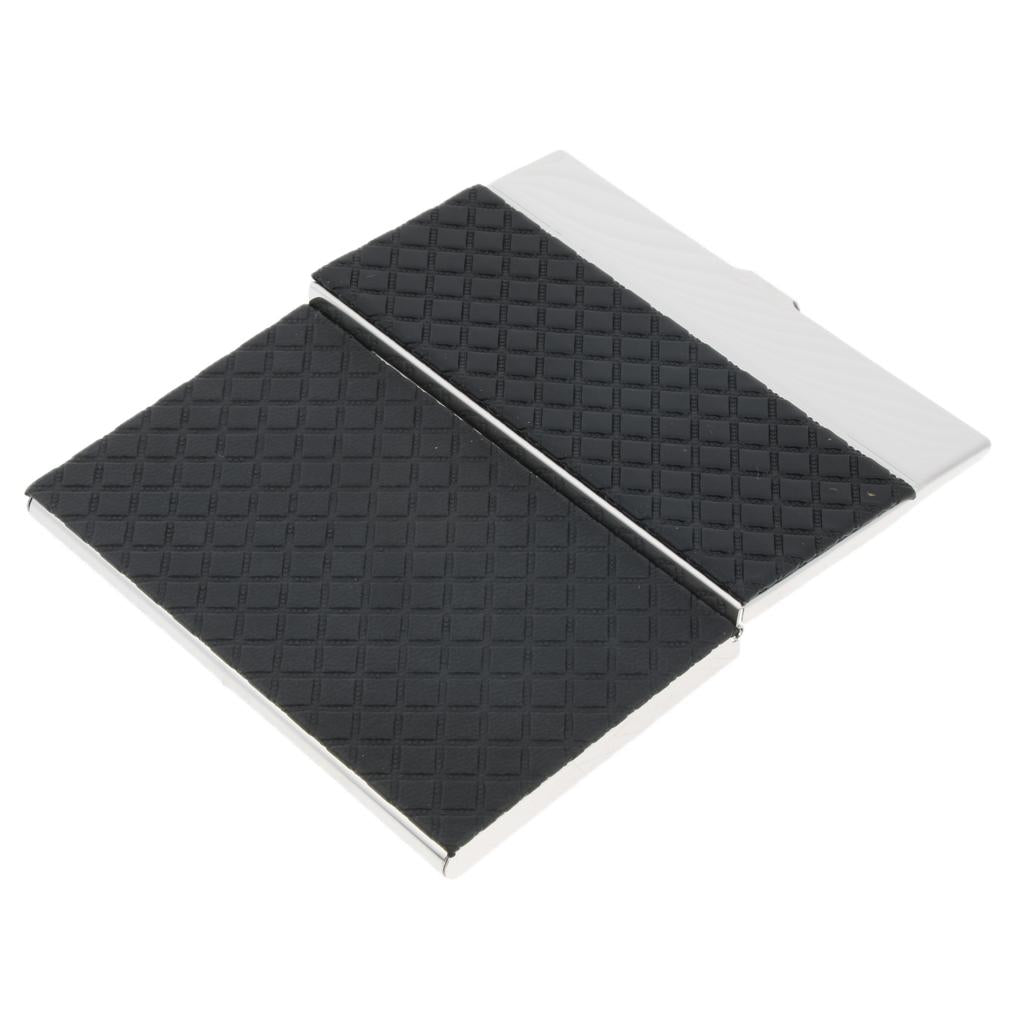 Stainless Steel ID Credit Name Business Card Holder Case Box Black Squares