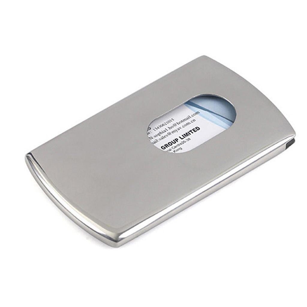 Stainless Steel Hand-Push Business Card Case ID Credit Name Card Holder Box