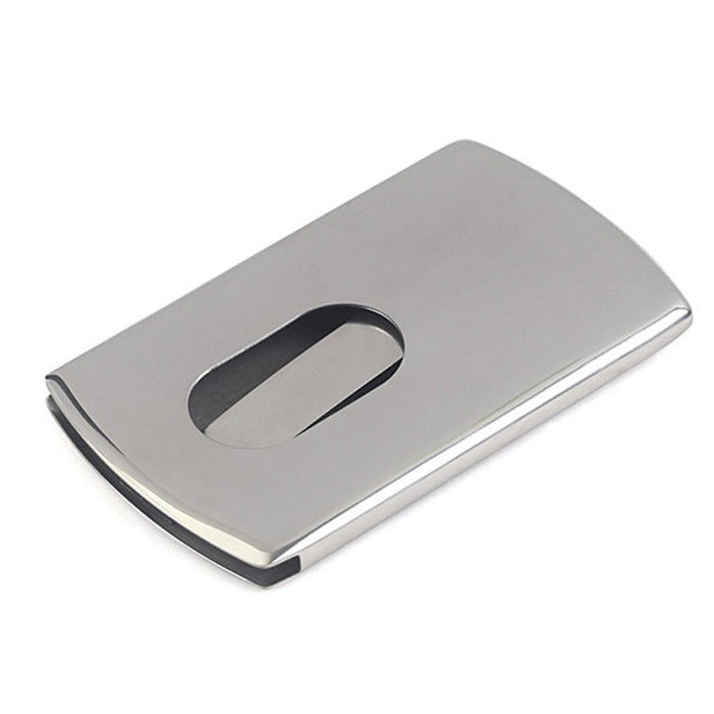 Stainless Steel Hand-Push Business Card Case ID Credit Name Card Holder Box