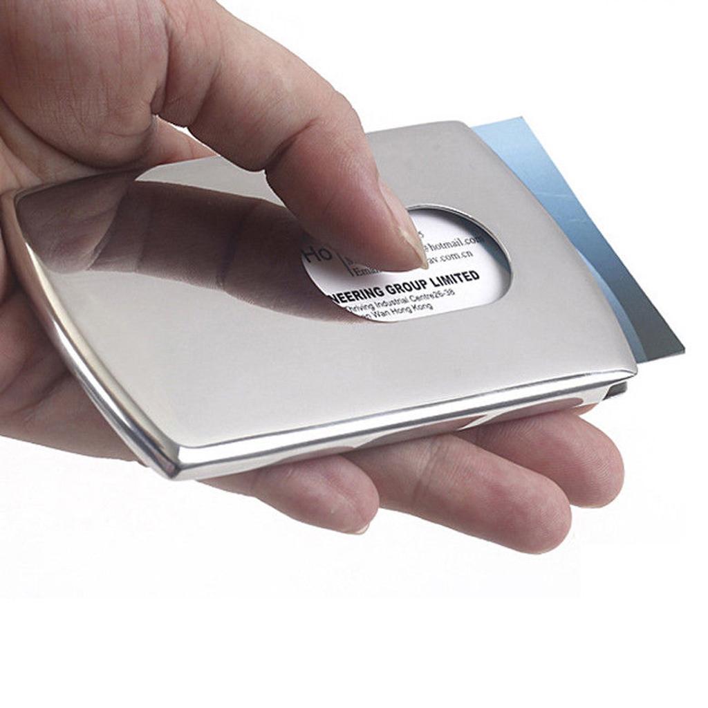 Stainless Steel Hand-Push Business Card Case ID Credit Name Card Holder Box