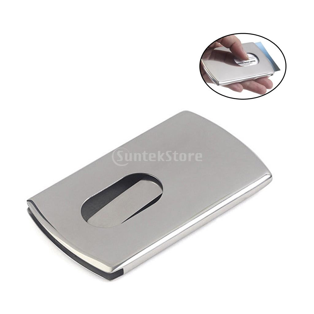 Stainless Steel Hand-Push Business Card Case ID Credit Name Card Holder Box