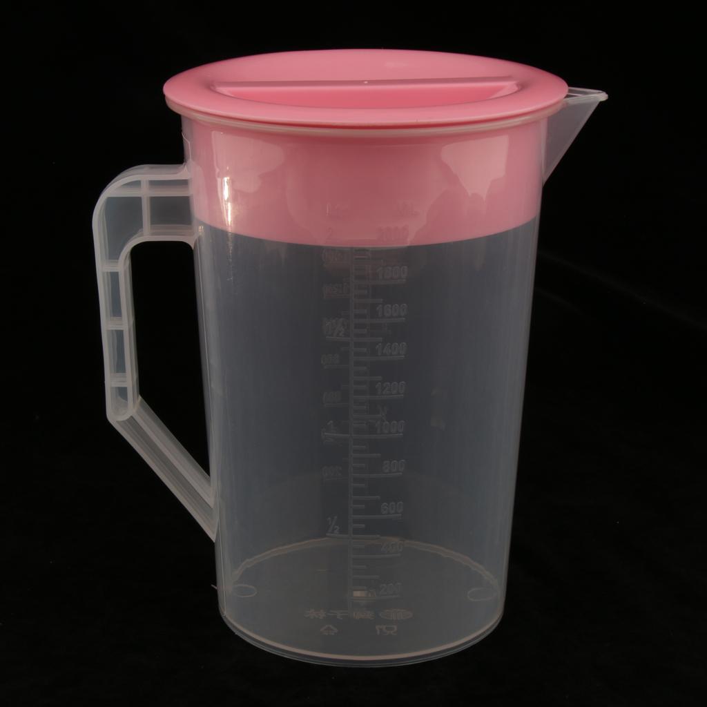 2L  Plastic Cold Water Jug Pot Pitcher with Lid for Juice, Milk, Water Pink