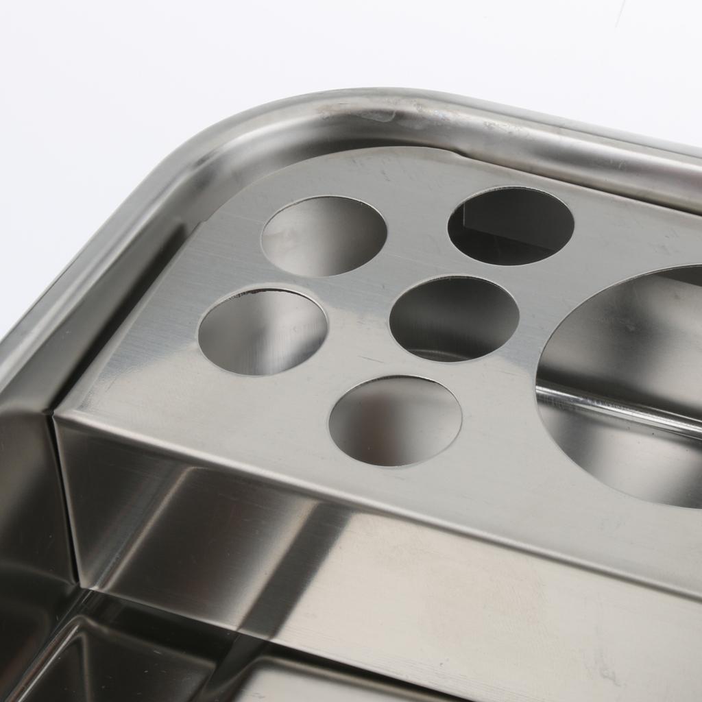 Stainless Steel Instrument Tray Lab Tool Holder 4 Holes 4 Pots