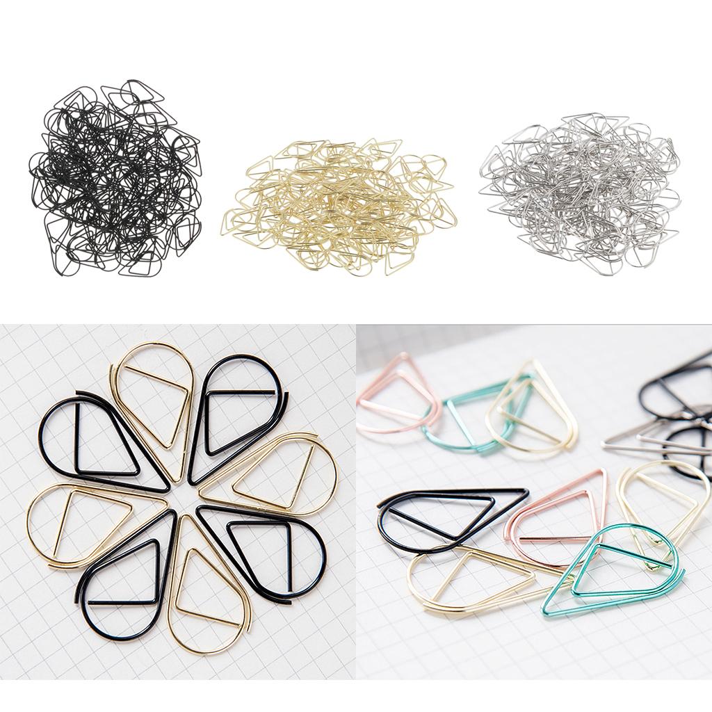 100 Pieces Drop Shape Paper Clips Metal Bookmarks Office Stationery L Black