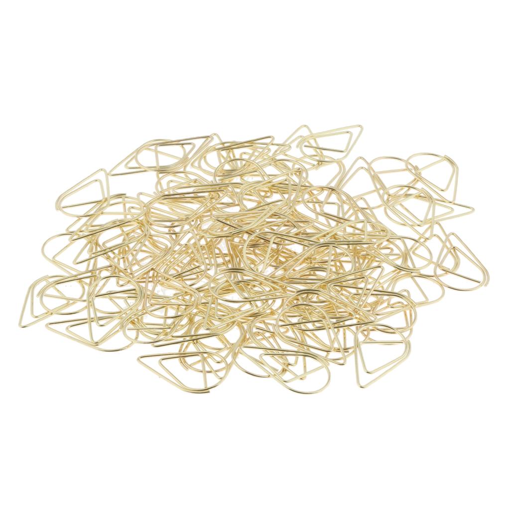 100 Pieces Drop Shape Paper Clips Metal Bookmarks Office Stationery L Golden