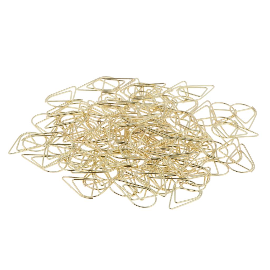 100 Pieces Drop Shape Paper Clips Metal Bookmarks Office Stationery L Golden