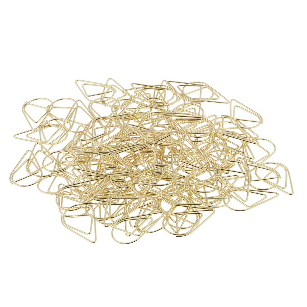 100 Pieces Drop Shape Paper Clips Metal Bookmarks Office Stationery L Golden