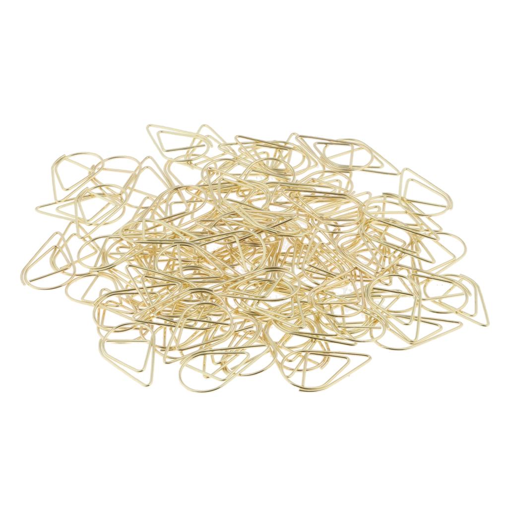 100 Pieces Drop Shape Paper Clips Metal Bookmarks Office Stationery L Golden