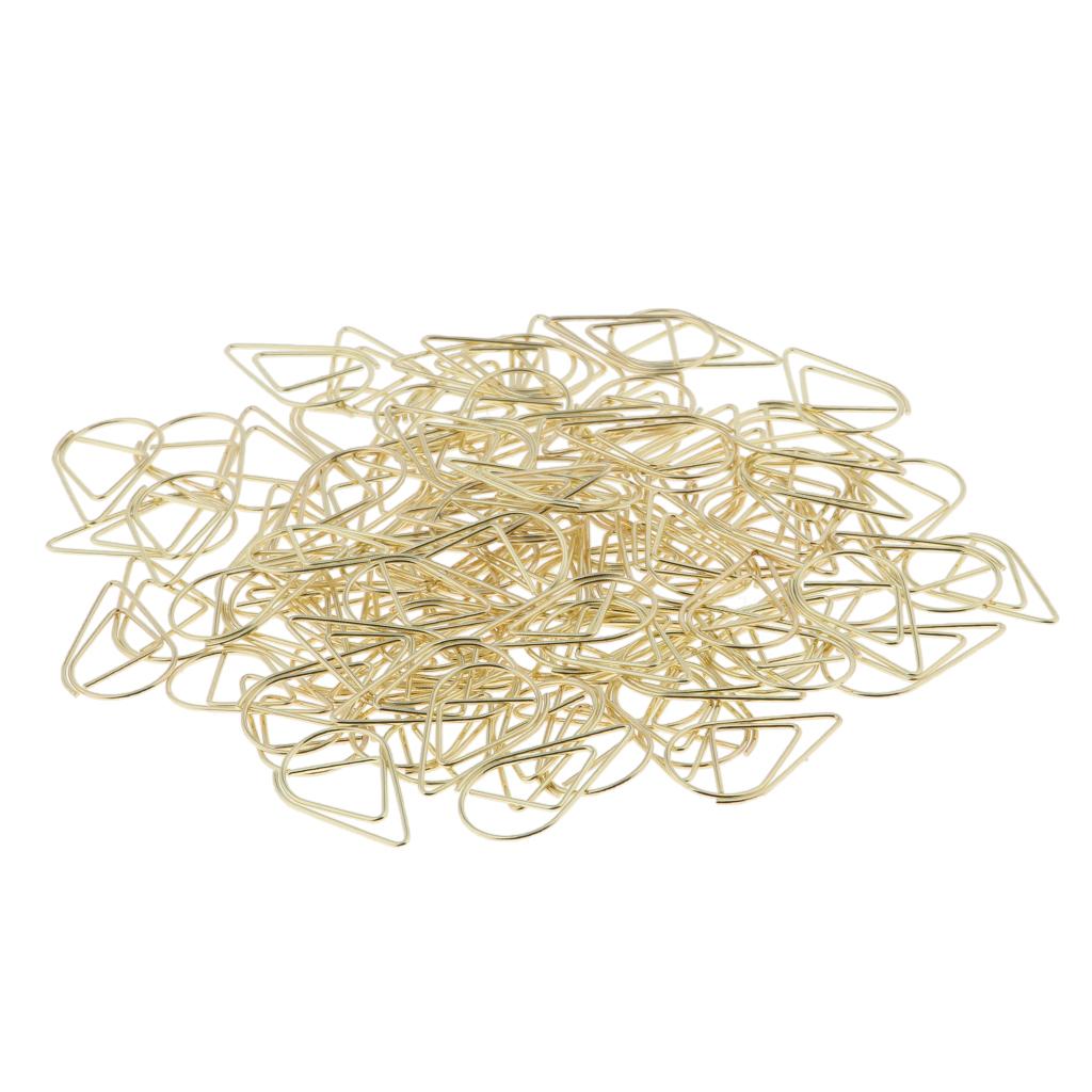 100 Pieces Drop Shape Paper Clips Metal Bookmarks Office Stationery L Golden