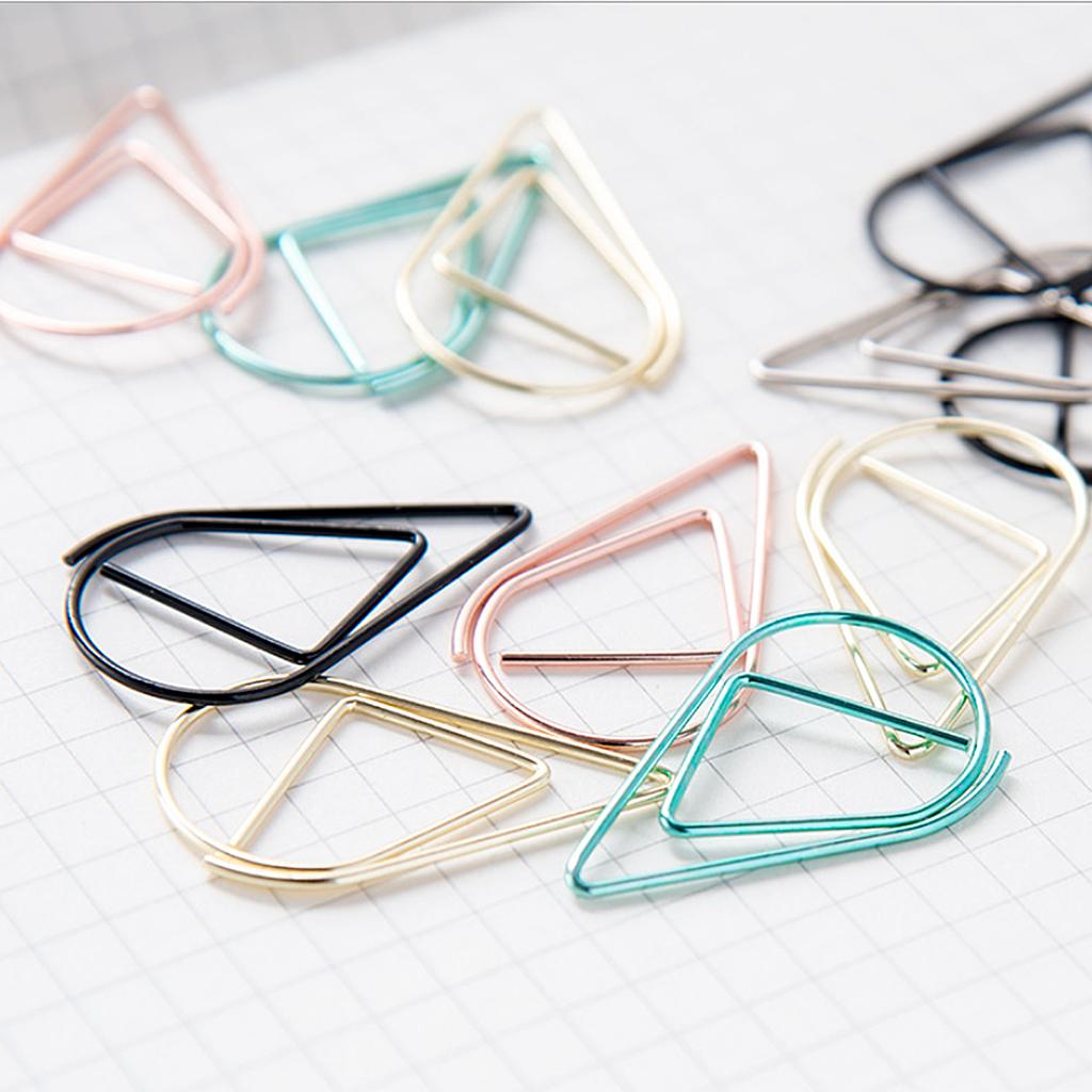 100 Pieces Drop Shape Paper Clips Metal Bookmarks Office Stationery L Golden