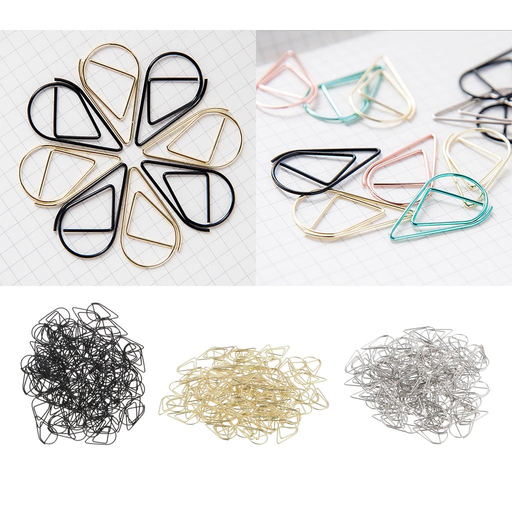 100 Pieces Drop Shape Paper Clips Metal Bookmarks Office Stationery Black