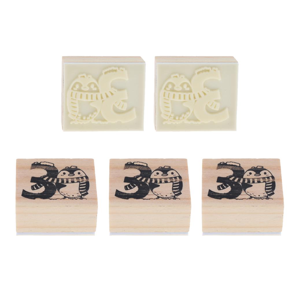 Wooden Animal & Number Rubber Stamp for Scrapbooking DIY Craft Decor Penguin