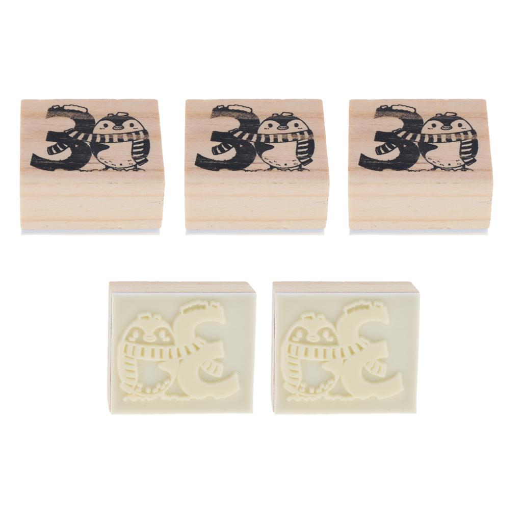 Wooden Animal & Number Rubber Stamp for Scrapbooking DIY Craft Decor Penguin