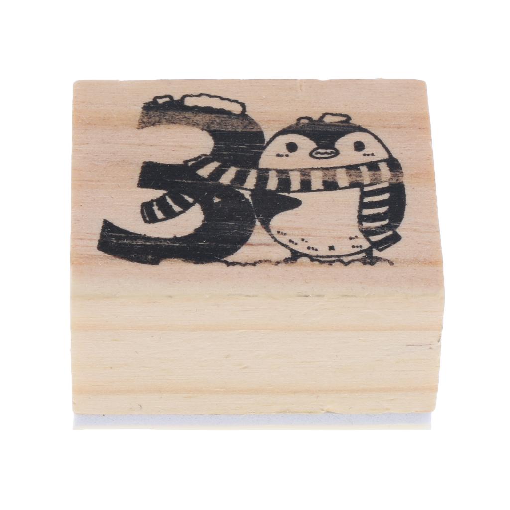 Wooden Animal & Number Rubber Stamp for Scrapbooking DIY Craft Decor Penguin