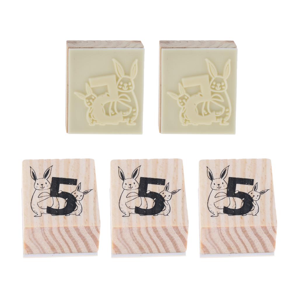 Wooden Animal & Number Rubber Stamp for Scrapbooking DIY Craft Decor Rabbit