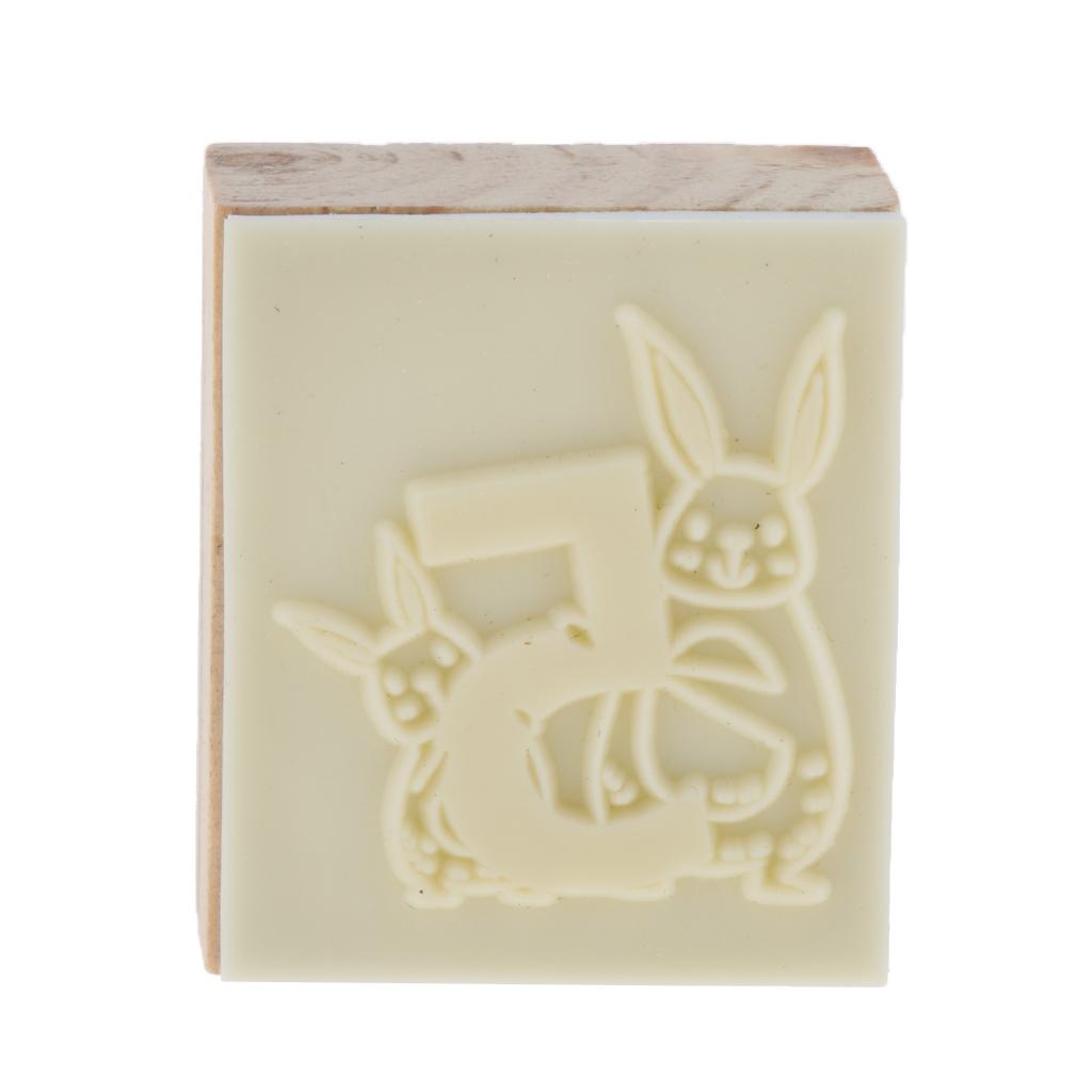 Wooden Animal & Number Rubber Stamp for Scrapbooking DIY Craft Decor Rabbit