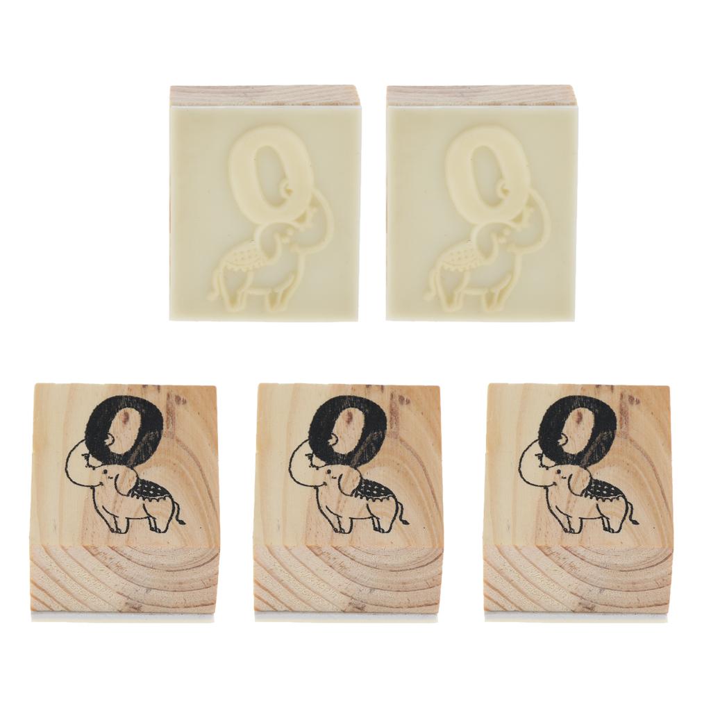 Wooden Animal & Number Rubber Stamp for Scrapbooking DIY Craft Decor Elephant