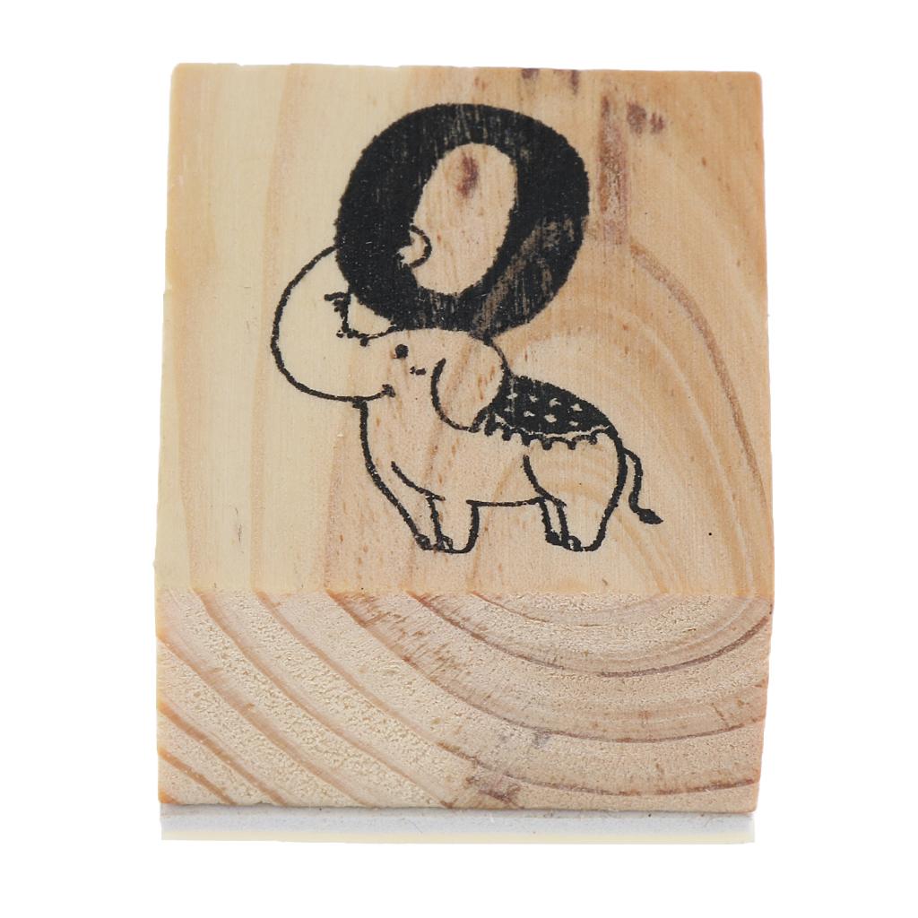 Wooden Animal & Number Rubber Stamp for Scrapbooking DIY Craft Decor Elephant