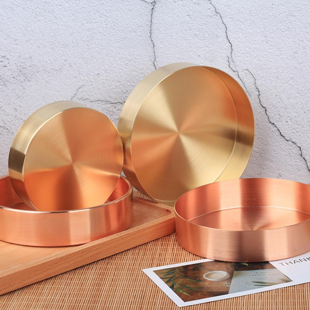 Round Copper Desktop Storage Trays Plate Organizer Photo Props S Pure Copper