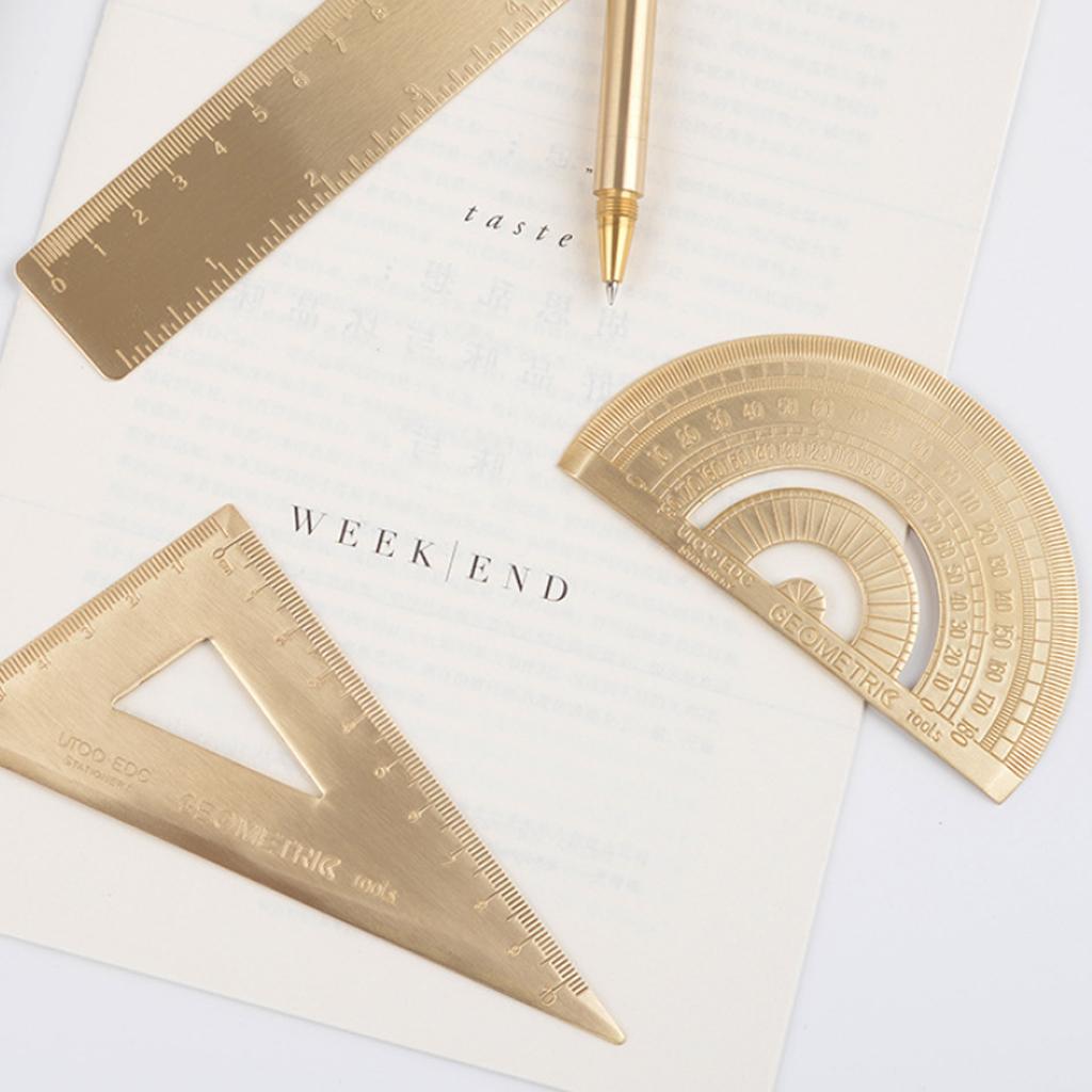 1 Set of Vintage Brass Triangular Graphometer Ruler for School Copper Metal