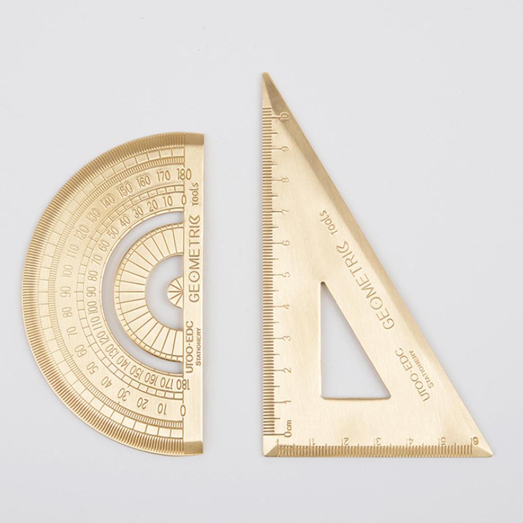 Golden Vintage Brass Triangle Ruler Instrument Protractor Triangle Board A