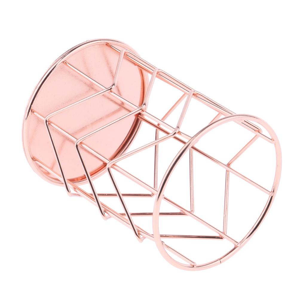 Round Metal Wire Mesh Pen Pot Pencil Brush Holder Desk Organizer Rose Gold